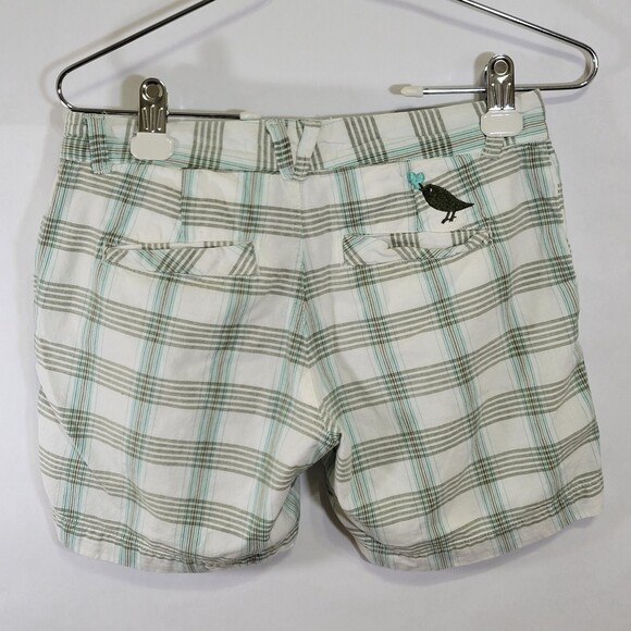 Roxy Y2K juniors cotton madras shorts white aqua size 3 - Picture 4 of 9